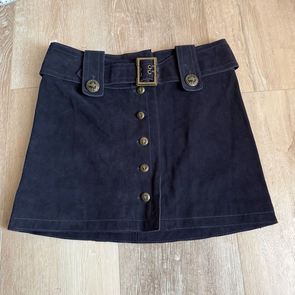 INTERMIX Dresses & Skirts - Intermix Ava Military genuine suede belted mini skirt navy blue size medium